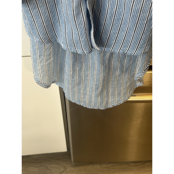 Free People One Drew Tuxedo Shirt Blue White Stripe Raw Hem Boho Y2K Belt 4 Dres - Picture 8 of 12